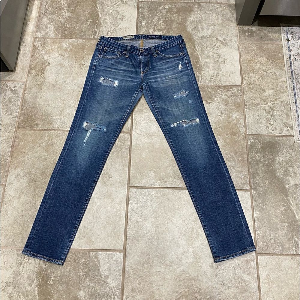 AG 27x31 The Stilt Cigarette Low Rise Distressed Stretch Skinny Jeans EUC - Picture 3 of 9